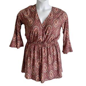 Ginger G Mauve Printed Flare Sleeve Romper Large